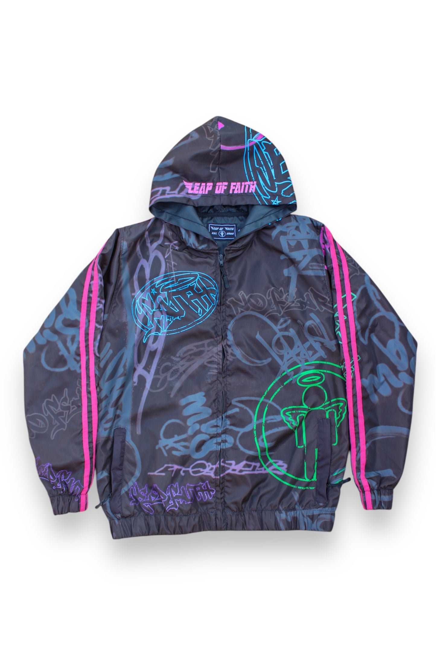 Black/Multi Color "Graffiti Windbreaker Jacket"