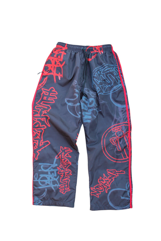 Red "Graffiti Windbreaker Pants"