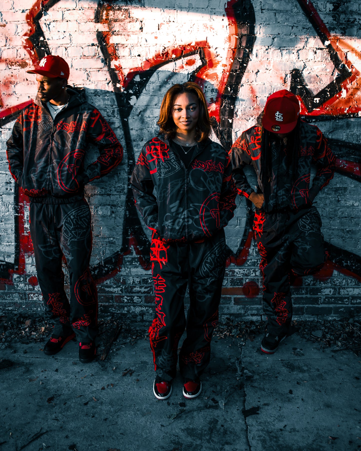Red "Graffiti Windbreaker Pants"
