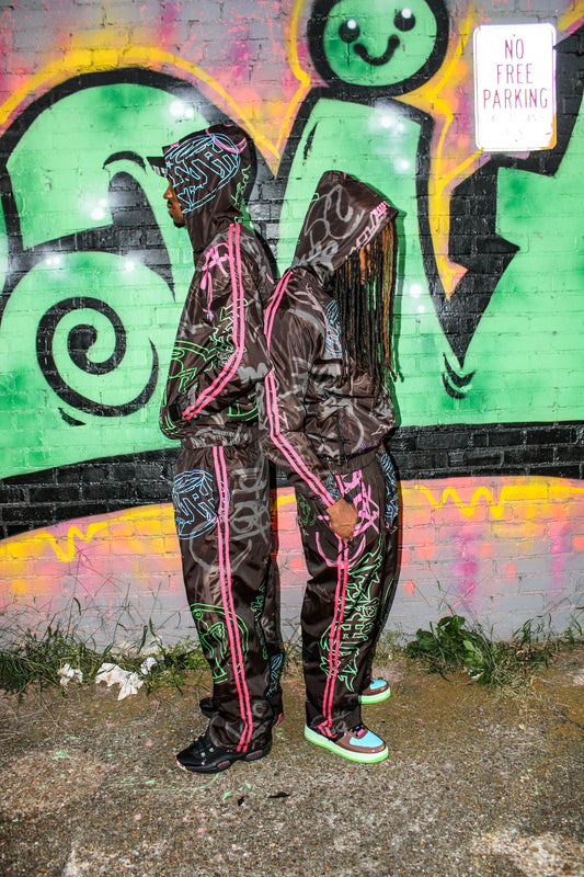 Black/Multi Color "Graffiti Windbreaker Jacket"