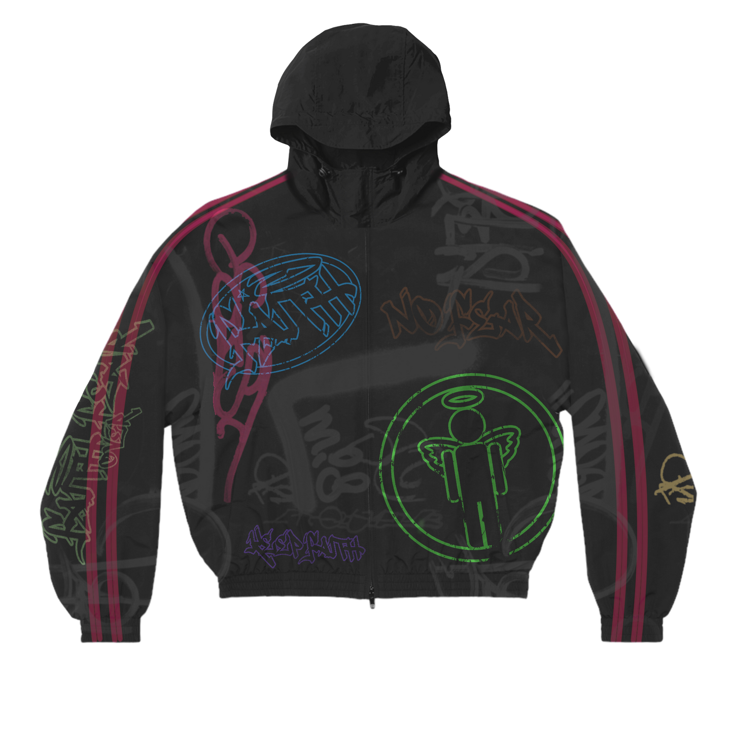 Black/Multi Color "Graffiti Windbreaker Jacket"